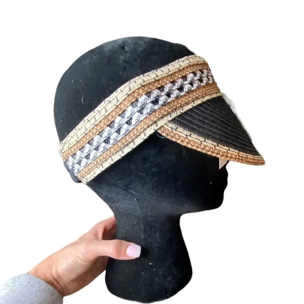 I Am Braided Black and Tan Paper Visor Women's One Size NWT